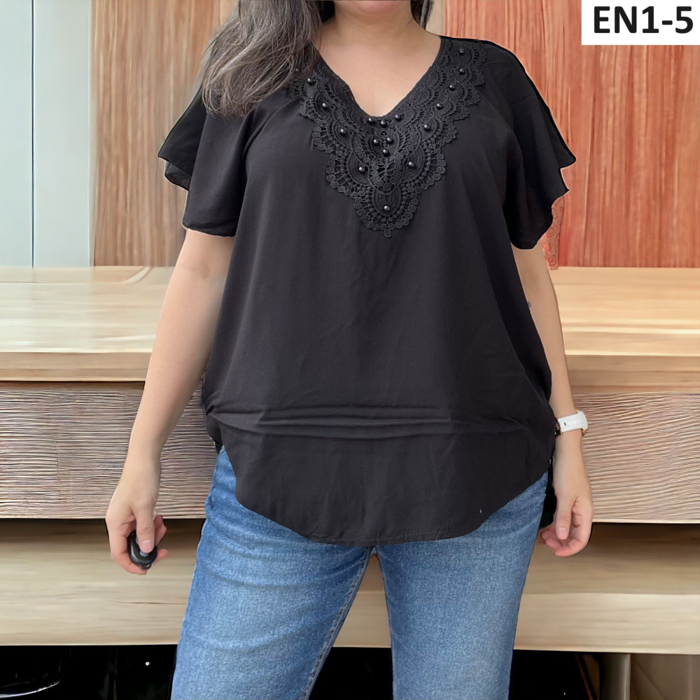 Blusa Temporada Cuello V Encaje Perlas EN1