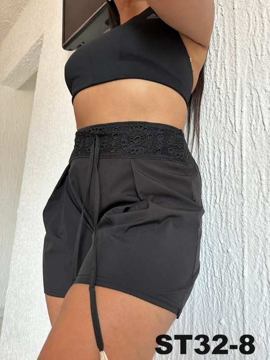 Falda Short Estanpado Cinturon Flores ST32