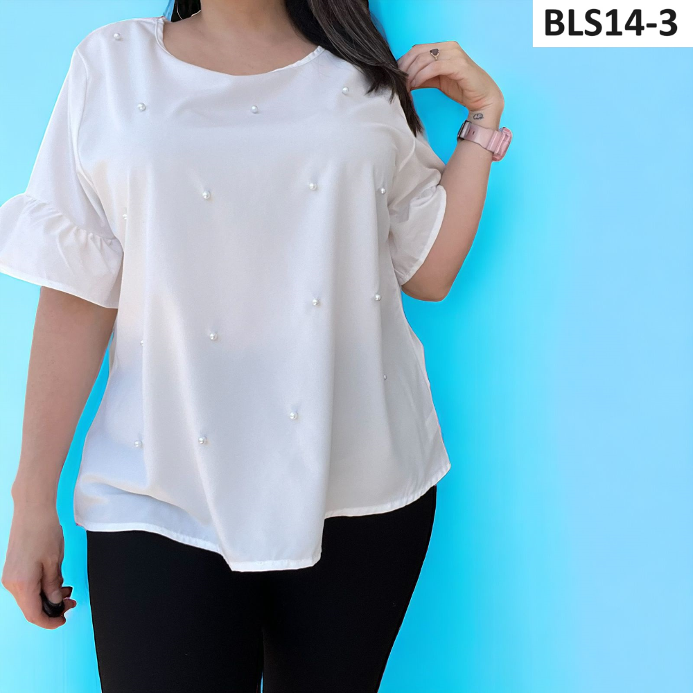 Blusa Temporada Lisa con Perlas Mangas Olanes