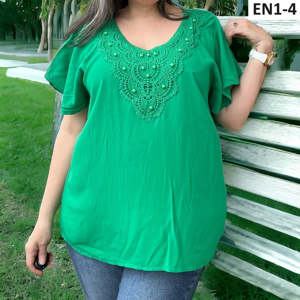 Blusa Temporada Cuello V Encaje Perlas EN1